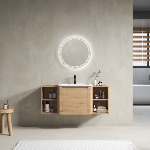 48-Inch Imitative Oak Plywood Wall-Mounted Bathroom Vanity