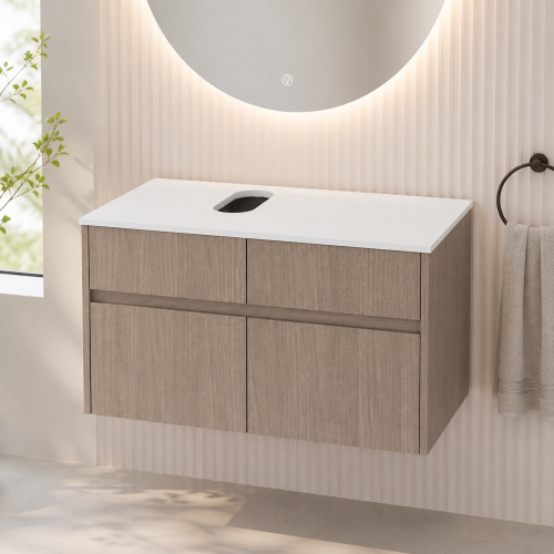 32-Inch Bouguer Walnut Particle Board Wall-Mounted Bathroom Vanity