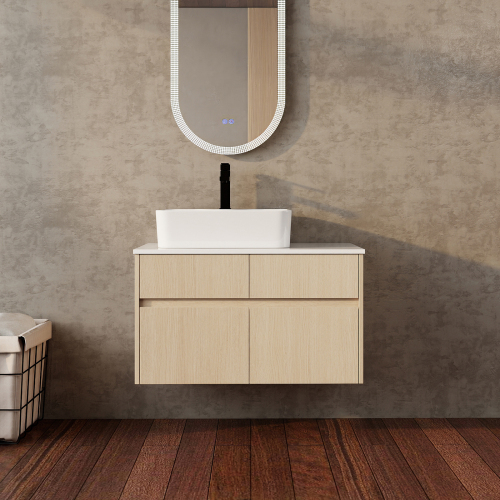 32-Inch Fang White Oak Particle Board & PVC Wall-Mounted Vanity