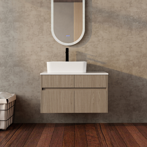 32-Inch Bouguer Walnut Wall-Mounted Vanity, Particle Board & PVC