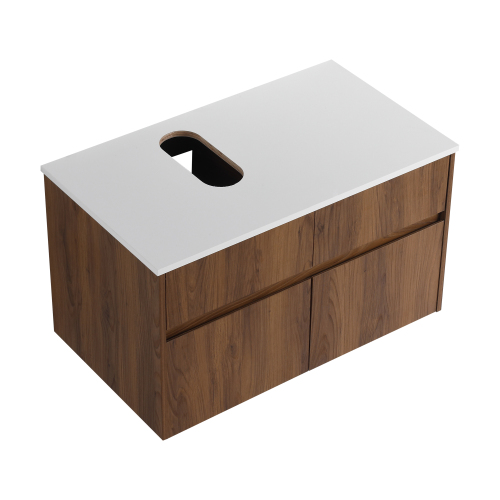 32-Inch Brown Ebony Plywood Wall-Mounted Modern Bathroom Vanity