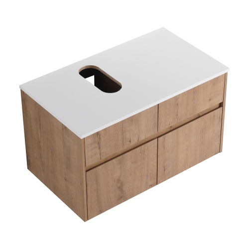 32-Inch Imitative Oak Plywood Wall-Mounted Modern Bathroom Vanity