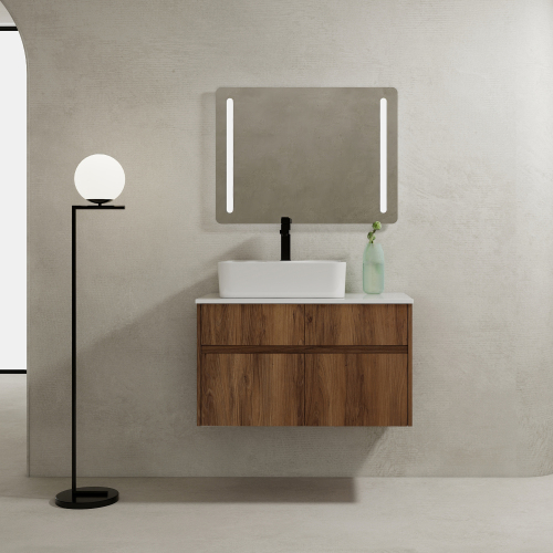 32-Inch Brown Ebony Plywood Wall-Mounted Modern Bathroom Vanity - 32" Brown Ebony Vanity - Plywood - Bathroom - Not Specified - Modern