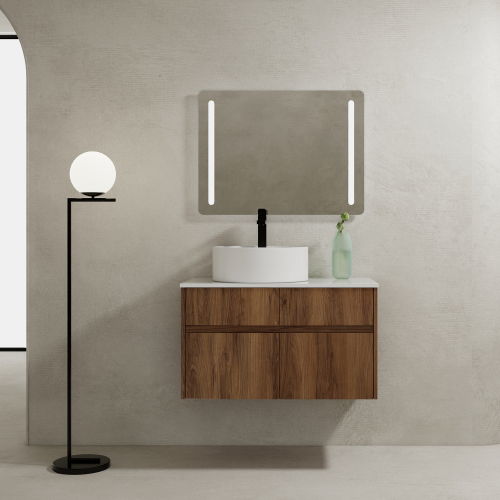 32-Inch Brown Ebony Plywood Wall-Mounted Modern Bathroom Vanity - 32" Brown Ebony Vanity - Plywood - Bathroom - Not Specified - Modern