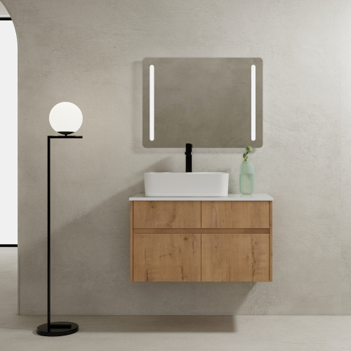 32-Inch White Oak Plywood Wall-Mounted Modern Bathroom Vanity