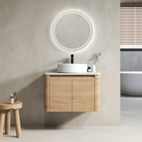 30-Inch Imitative Oak Plywood Wall-Mounted Bathroom Vanity with Sink