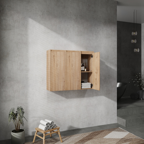 36-Inch Imitative Oak Plywood Wall-Mounted Bathroom Side Cabinet