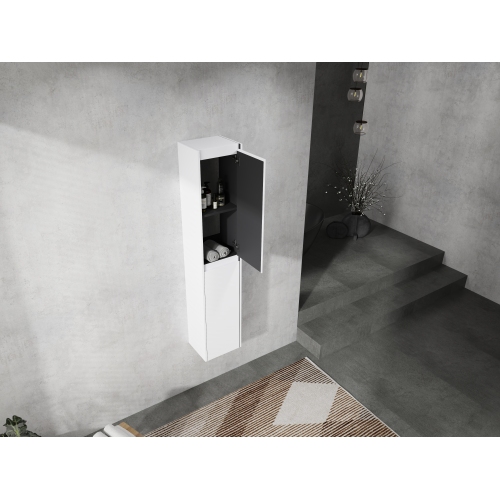 12-Inch White Plywood Wall-Mounted Bathroom Side Cabinet, 2 Doors