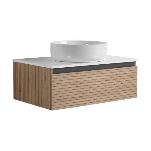 30-Inch Light Coffee Wall-Mounted Plywood Vanity with White Ceramic Sink