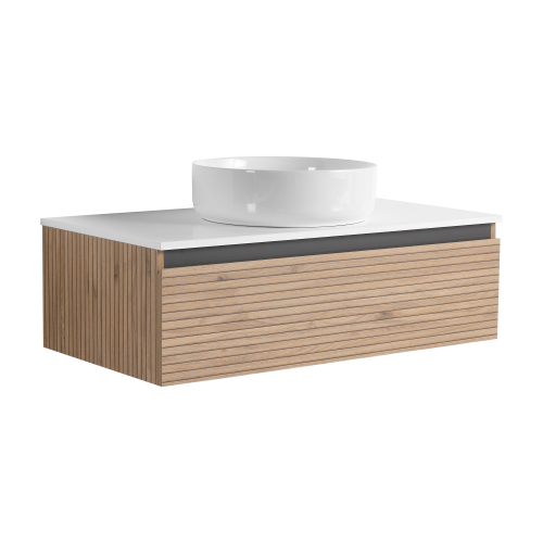 36-Inch Light Coffee Plywood Wall-Mounted Vanity with White Sink