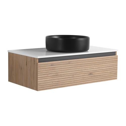 36-Inch Light Coffee Plywood Wall Vanity with Black Ceramic Sink