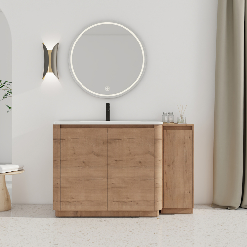 52-Inch Imitative Oak Plywood Vanity with White Ceramic Sink