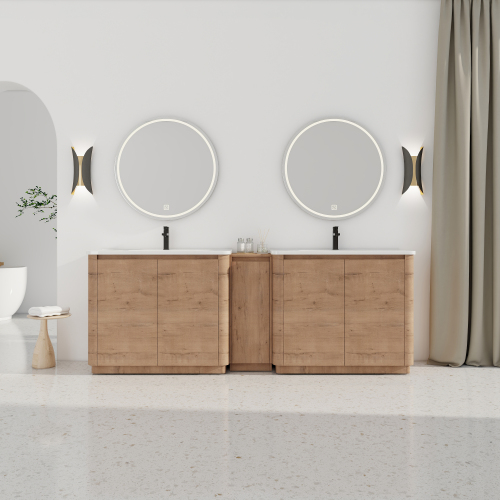 92-Inch Imitative Oak Plywood Bathroom Vanity with Ceramic Sink