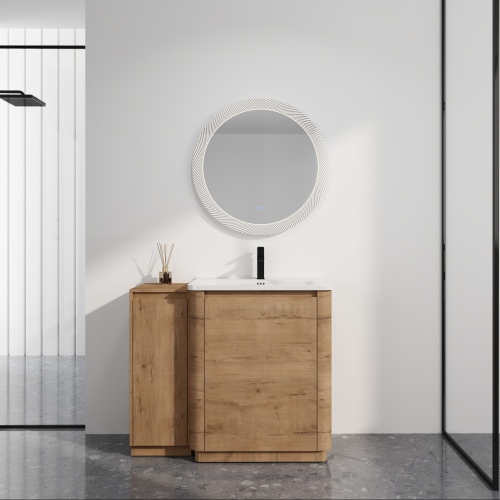 40-Inch Imitative Oak Plywood Bathroom Vanity with Ceramic Sink - 40"=28" Imitative Oak Vanity - Plywood - Modern - Bathroom - Not Specified - Not Specified