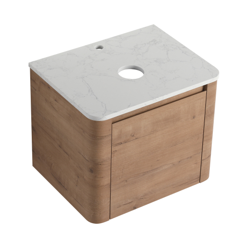 24-Inch White Stone Slab Plywood Wall-Mounted Bathroom Vanity