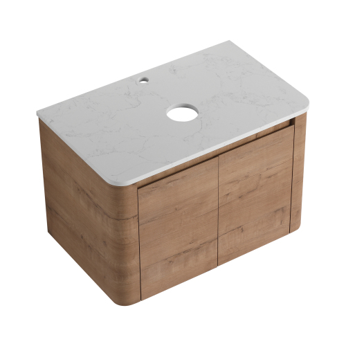 30-Inch White Stone Slab Plywood Wall-Mounted Bathroom Vanity