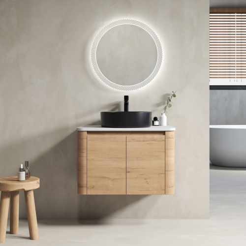 Modern 30-Inch Imitative Oak Plywood Wall-Mounted Bathroom Vanity
