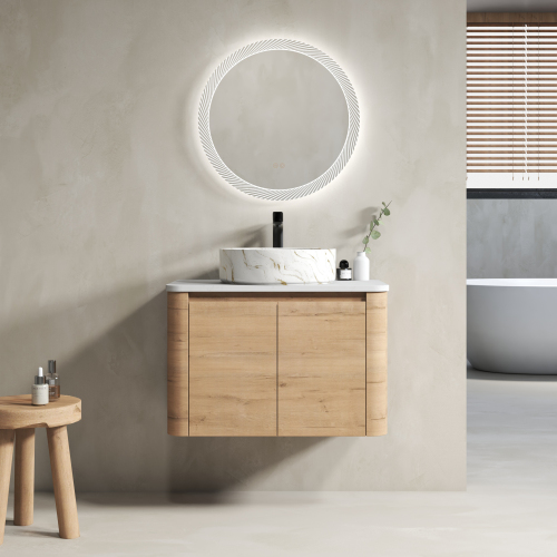 30-Inch Imitative Oak Plywood Wall-Mounted Bathroom Vanity with Sink - 30" Imitative Oak Vanity - Plywood - Modern - Bathroom