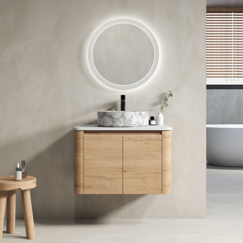 30-Inch Imitative Oak Plywood Wall-Mounted Vanity with Ceramic Sink