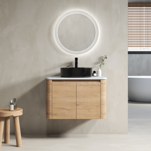 30-Inch Imitative Oak Plywood Wall-Mounted Vanity with Ceramic Sink - 30" Imitative Oak Vanity - Plywood - Modern - Bathroom
