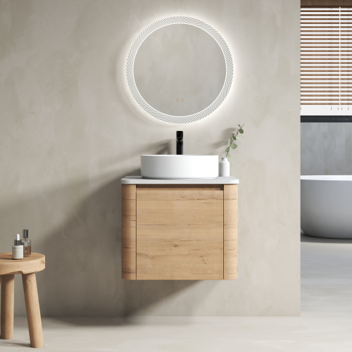 24-Inch Imitative Oak Plywood Wall-Mounted Bathroom Vanity