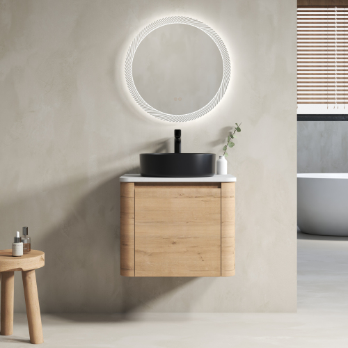 24-Inch Imitative Oak Plywood Wall-Mount Vanity with Ceramic Sink