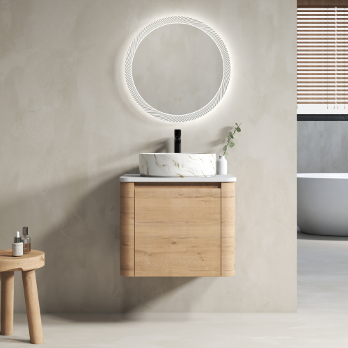 24-Inch Imitative Oak Plywood Wall-Mounted Vanity with Ceramic Sink