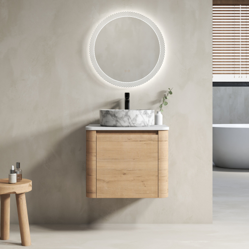 24-Inch Imitative Oak Plywood Wall-Mounted Bathroom Vanity with Sink