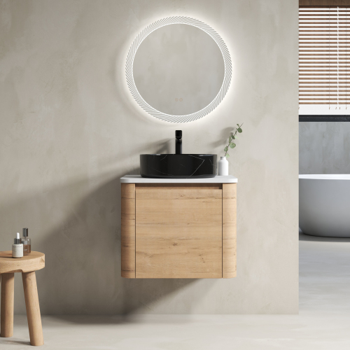 24-Inch Imitative Oak Plywood Wall-Mounted Vanity with Ceramic Sink - 24" Imitative Oak Vanity - Plywood - Modern - Bathroom