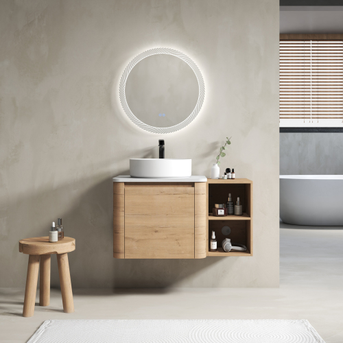 24-Inch Imitative Oak Plywood Bathroom Vanity with Ceramic Sink