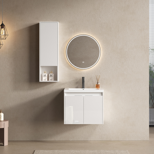 24-Inch Glossy White Plywood Bathroom Vanity with Resin Sink