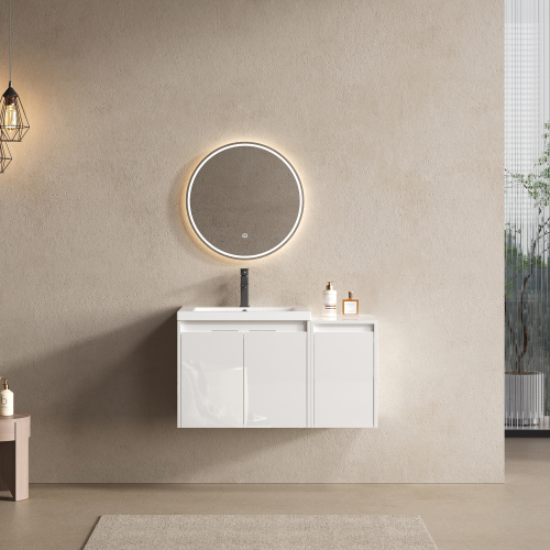 36-Inch Glossy White Plywood Floating Vanity with Resin Sink