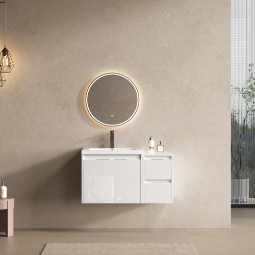 36-Inch Glossy White Plywood Floating Bathroom Vanity with Resin Sink
