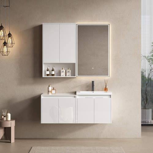 48-Inch Glossy White Plywood Bathroom Vanity with Resin Sink