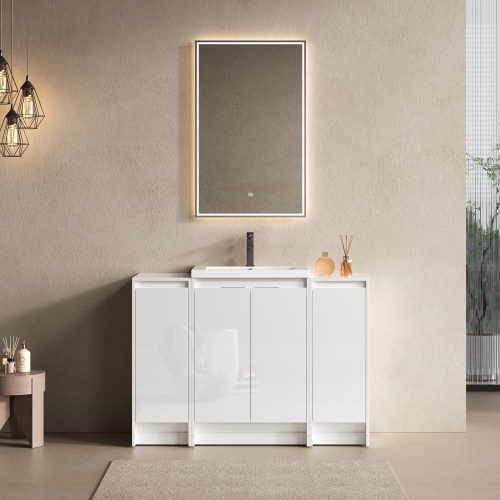 48-Inch Glossy White Plywood Freestanding Bathroom Vanity with Resin Sink