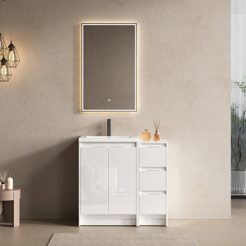 36-Inch Modern Glossy White Plywood Bathroom Vanity with Resin Sink