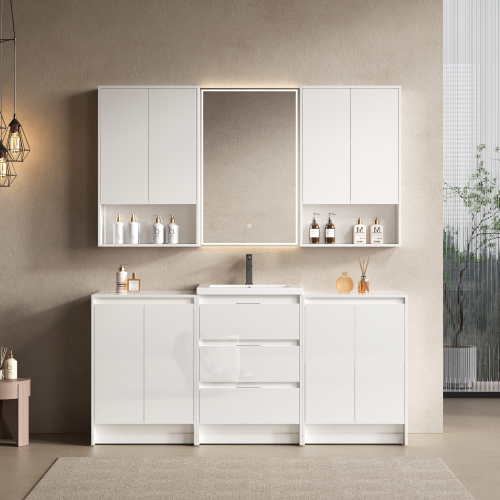 72-Inch Glossy White Plywood Bathroom Vanity with Resin Sink, Modern