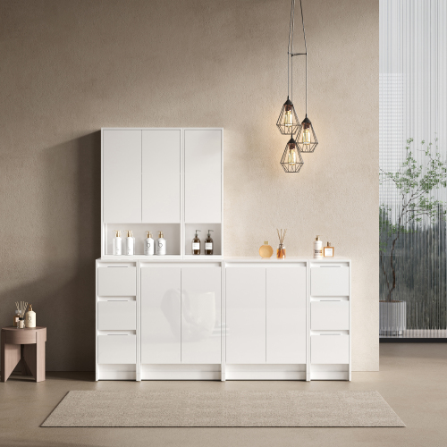 72-Inch Glossy White Plywood Freestanding Modern Bathroom Vanity