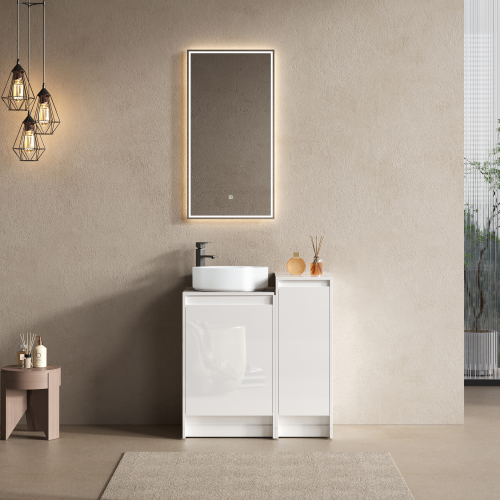 32-Inch Glossy White Plywood Bathroom Vanity with Ceramic Sink