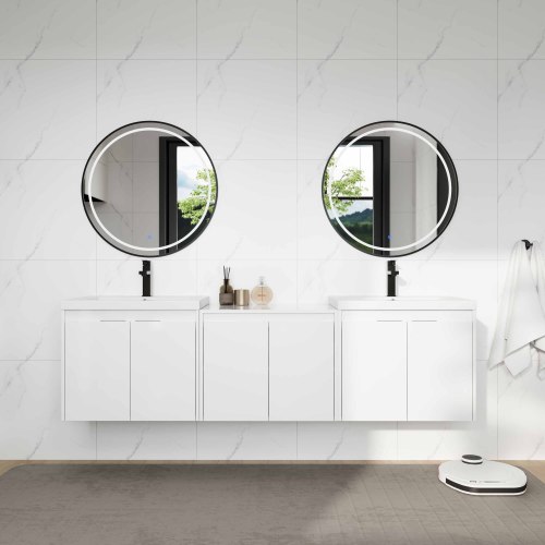 72-Inch Modern Glossy White Plywood Bathroom Vanity with Resin Sink