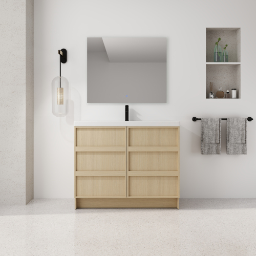 42" Freestanding Bathroom Vanity With Resin Sink  & 2 Soft-Close Cabinet Doors, Plywood, Dune Oak (KD-PACKING)-W999S00510 - 42" Dune Oak Vanity - Modern