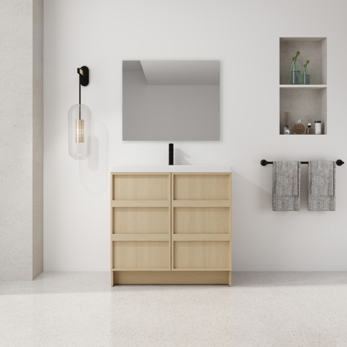 Modern 36-Inch Dune Oak Plywood Bathroom Vanity with Resin Sink