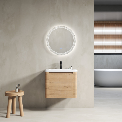 24-Inch Imitative Oak Plywood Wall-Mounted Vanity with Ceramic Sink