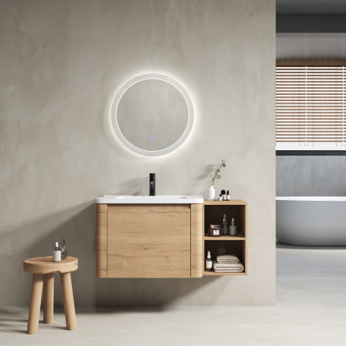 40-Inch Imitative Oak Plywood Wall-Mounted Bathroom Vanity with Sink