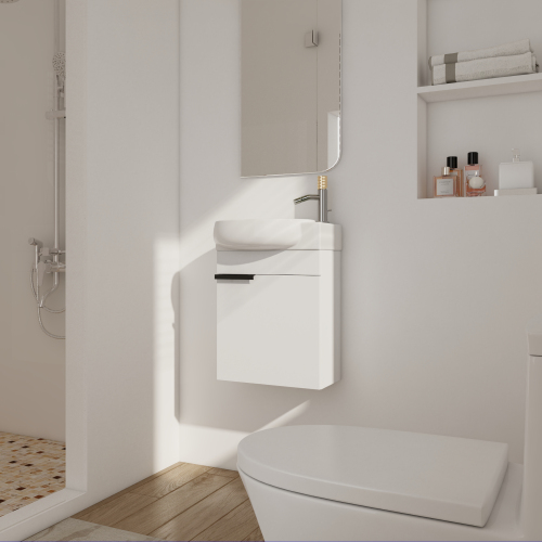 16-Inch Gloss White Plywood Bathroom Vanity with Sink & Soft-Close Doors