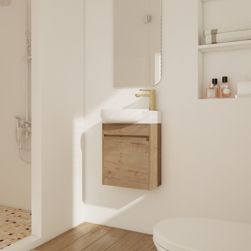Modern 16-Inch Imitative Oak Plywood Bathroom Vanity with Sink