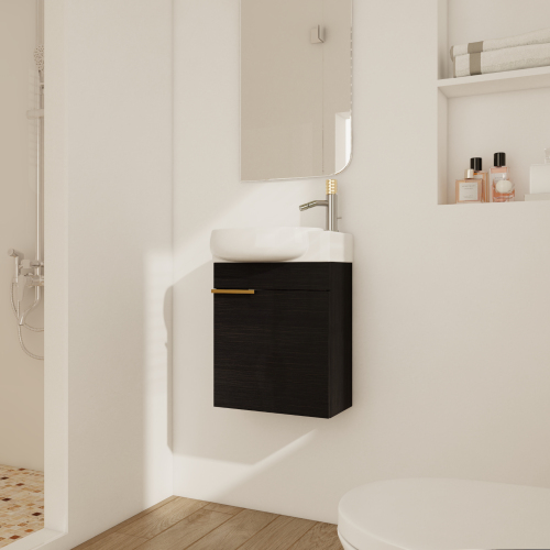 Modern 16-Inch Black Chestnut Plywood Bathroom Vanity with Sink