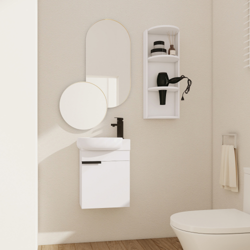 16-Inch Gloss White Plywood Bathroom Vanity with Sink, Soft-Close Doors