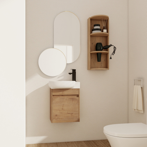 Soft Close Doors Bathroom Vanity With Sink and Storage Rack,16 Inch  For Small Bathroom - 16" Imitative Oak Vanity - Plywood - 16-Inch - Modern