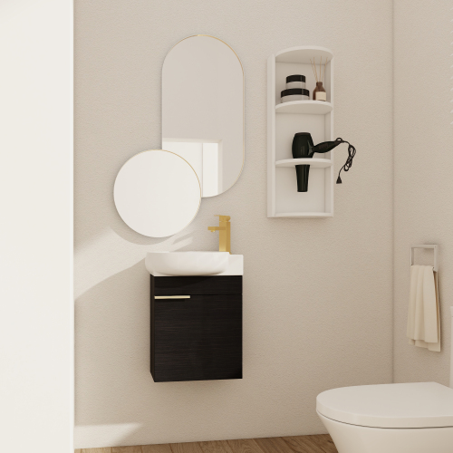 16-Inch Gloss White Plywood Bathroom Vanity with 12-Inch Storage Rack